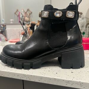 Madden Girl Black Ankle Boots with Gem Accents